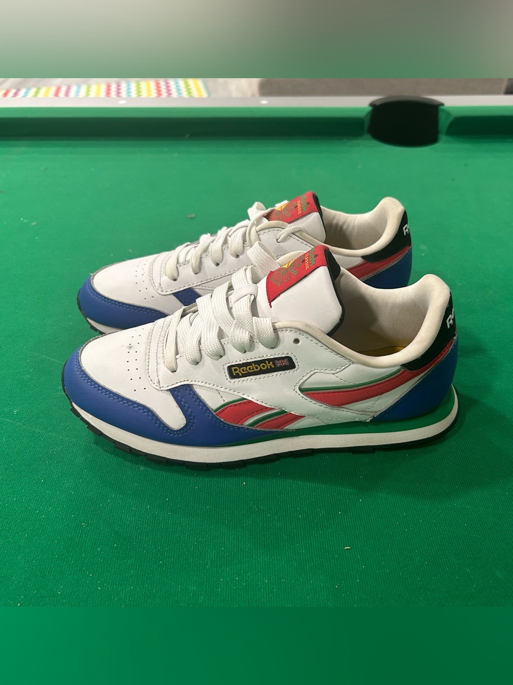 Reebok Men's White Blue Red Green Low-Top Leather Sneakers
